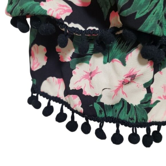 Tropical Boho Tank With Pom Pom Fringe Layered Ruffles - Picture 6 of 9